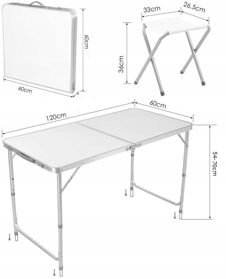 Sulankstomas turistinis stalas 60x120cm su kėdėm