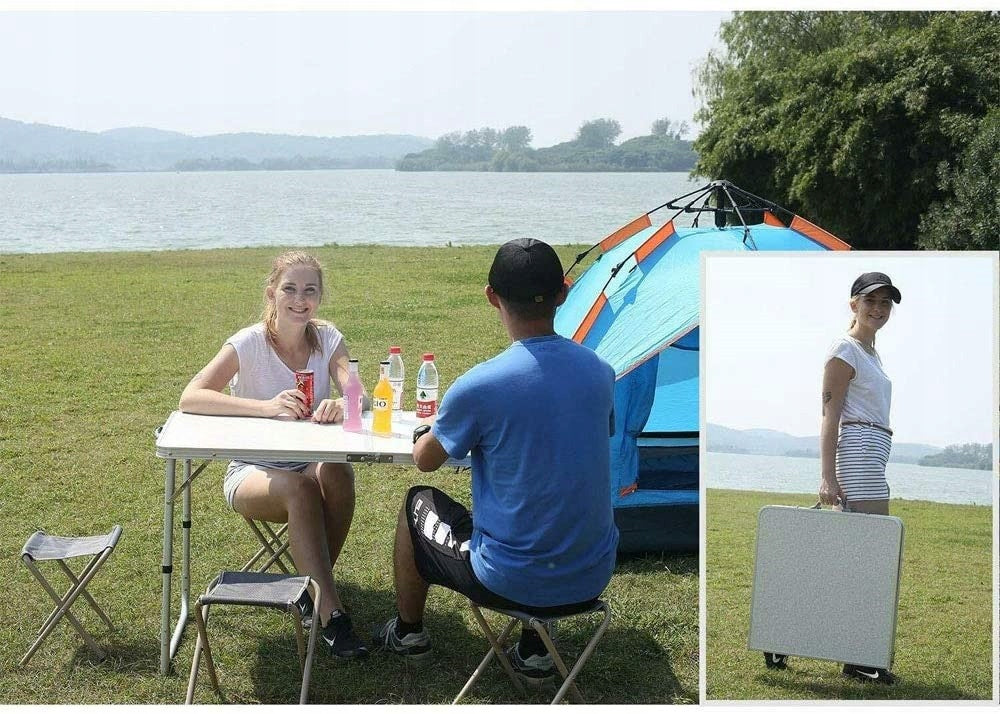 Sulankstomas turistinis stalas 60x120cm su kėdėm