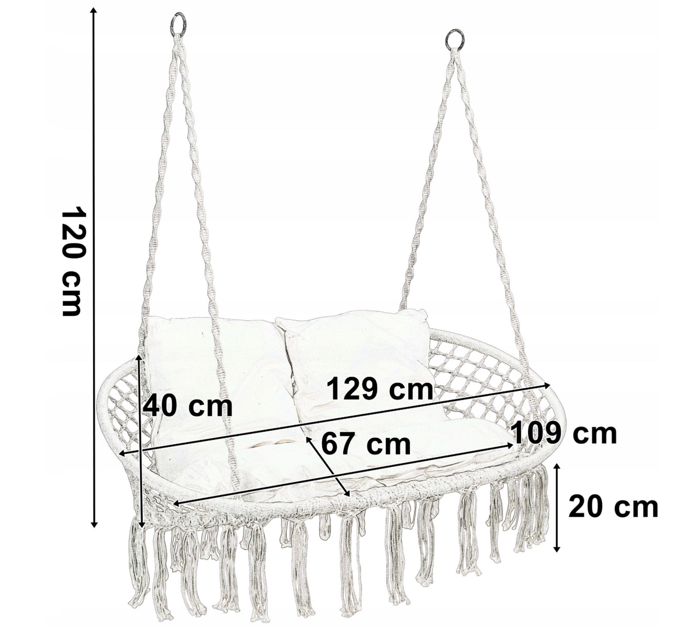 Dvivietis pintas pakabinamas hamakas iki 300 kg